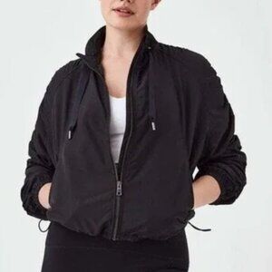 Spanx Organza Windbreaker Jacket Cropped Black Full Zip Size Medium